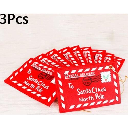 3pcs Christmas Tree Pendant Hanging Santa Claus Letter Envelope Embroidery Card Red Ornament Festival Home Party Decor New Year