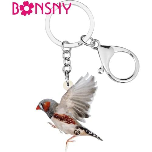 Bonsny Acrylic Flying Grass Finch Keychains Big Long Bird Animal Keyring Jewelry For Women Men Girl Fashion Gift Bag Decoration
