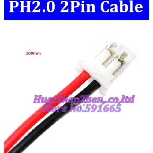 Free shipping NEW 50pcs/lot JST 2.0mm PH2.0 PH 2.0 2pin connector with cable 100mm wire 24AWG