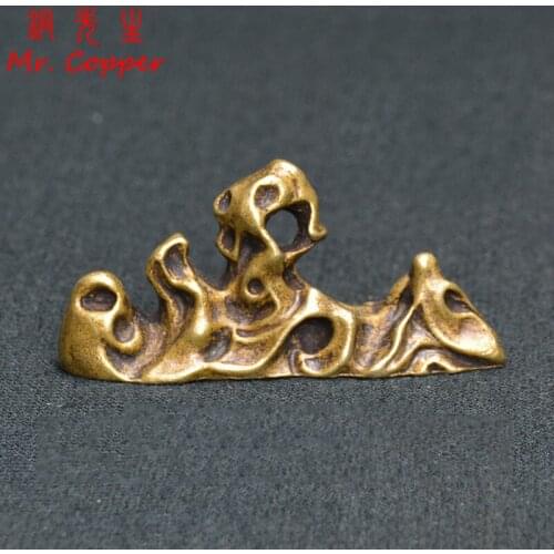 Bronze Miniature Mountain Micro Landscape Decorations Vintage Copper Ornaments Pen Chopstick Knife Holder Paperweight Desk Decor