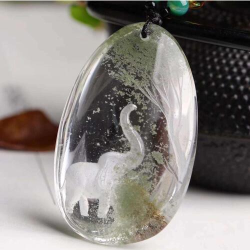 Fine Natural Ghost Crystal Pendant Hand Carved Elephant Pendants Sweater Chain Necklace Lucky for Women Men Crystal Jewelry