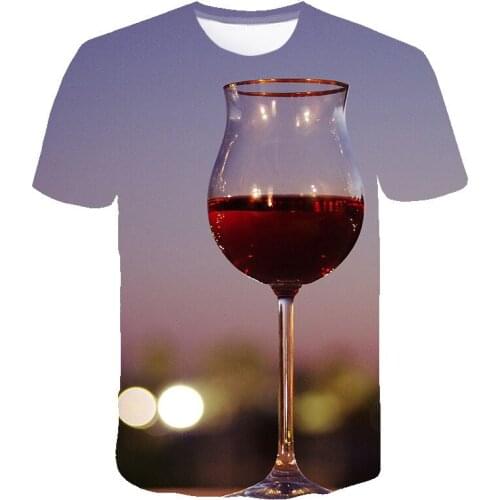 New Funny Male T-shirt Fashion Short Sleeve Wine Glass Pattern Printed T Shirt Harajuku Vogue Men Clothes O Neck Tops OverSize