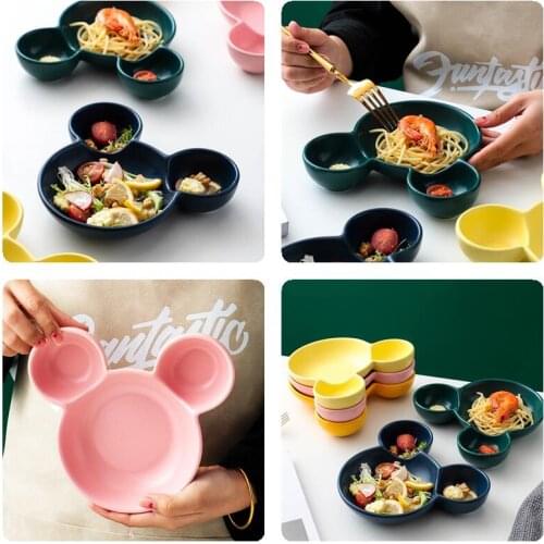 Disney Mickey Creative Ceramic Dinner Plate Cute Three Grids Childrens Tableware Fruit Salad Bowl Family Restaurant Tableware