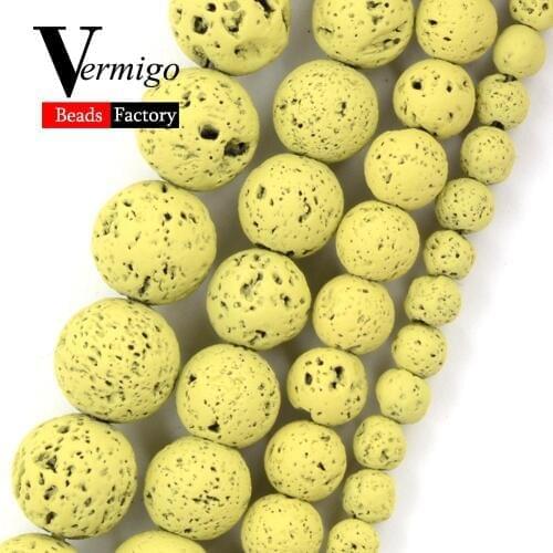 Natural Stone Yellow Green Lava Hematite Round Beads For Jewelry Making Charm Spacer Beads 4 6 8 10mm Diy Bracelet Necklace 15"