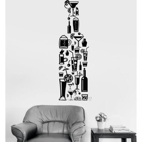 Summer Bottle Alcohol Vinyl Wall Stickers Decor Cocktail Bar Drinks Wall Decal New Arrivals Wallpaper Design 3d Mural SA910