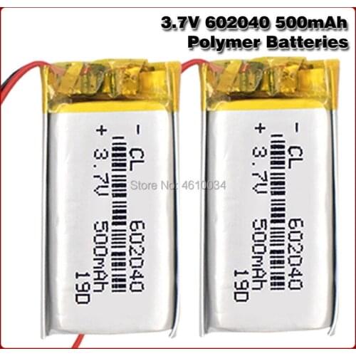 Lithium 3.7V 500mAh 602040 Polymer li-ion Rechargeable Battery For GPS MP3 MP4 MP5 Car DVR Tachograph headphone li ion cell