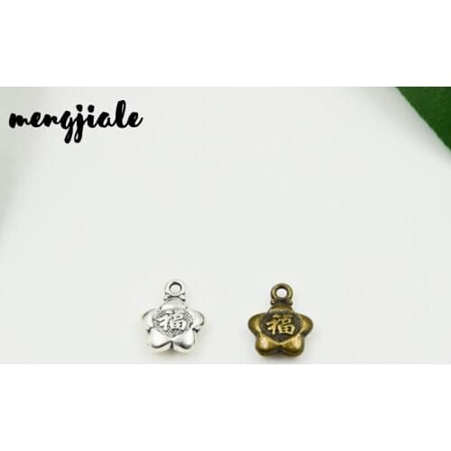 MENGJIALE 30pcs/lot Vintage Antique silver Fu word charms metal pendant for bracelet earring necklace DIY jewelry making 14*11mm