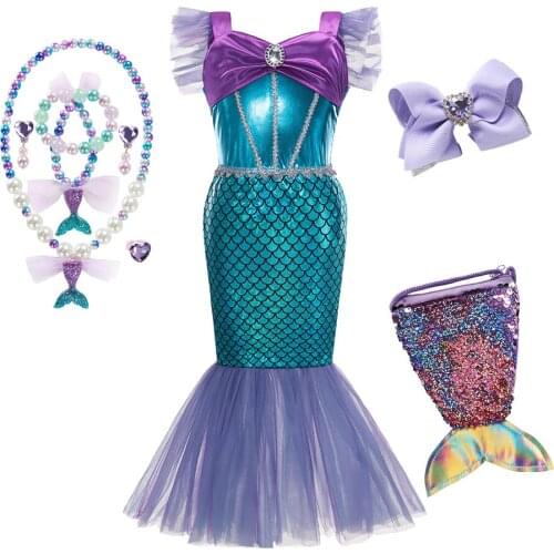 Cute Little Mermaid Dress for Girls Childrens Fancy Princess Dress Childrens Clothing Carnival Birthday Party Casual Costume