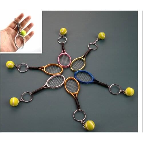 Cute Mini Tennis Racket Keychain Car Pendant Keyring Sports Key Chain Sports Gifts For Teenager Fan Car Accessories