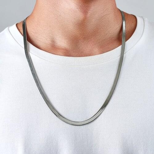 Minimalist Flat Snake Chain Necklaces for Women Men,3/4/5mm Minimalist Herringbone Links,Simple Stainless Steel Metal Jewelry