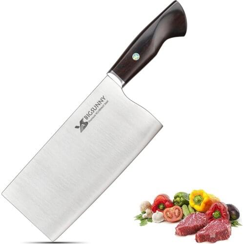 BIGSUNNY 7.5 Inch ,Chinese Cleaver Knife, 9Cr18MoV Stainless Steel, Fulltang with Ebonywood Handle - Fen Series