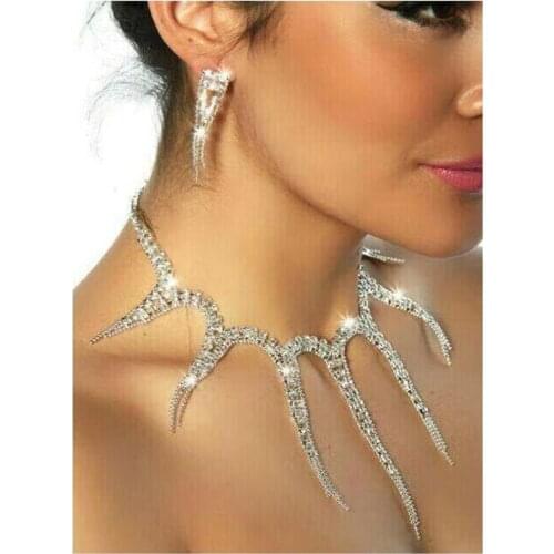 Fashion Crystal Rhinestone Wedding Jewelry Set Earrings Necklace bride womens beauty pageant ball Jewelry Set