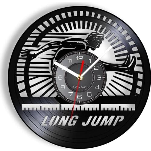Men Long Jump Vinyl LP Wall Clock Track and Field Sport Home Decor Silent Wall Watch Retro Timepieces Track Team Athlete Gifts