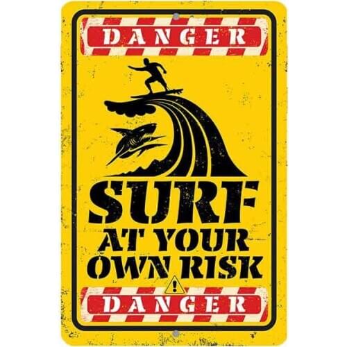 13cm x 8.6cm for Metal Sign - Danger Surf At Your Own Risk Fine Decal DIY Waterproof Bumper Decoration Car Sticker