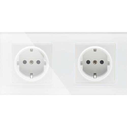 EU Standard 2 Gang Wall Power Socket, White Crystal Glass Panel, Manufacturer of 16A Wall Outlet, GB-C7C2EU-11