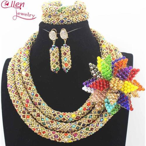Nigerian Wedding beads bridal jewelry sets African Beads Jewelry Sets Handmade statement Necklace Sets Bracelet Earrings N0023