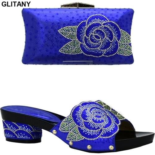 New African Shoes and Bag Set for Party Italian Nigerian Shoes and Bag Set Decorated with Rhinestone Womens Dress Shoes Open Toe