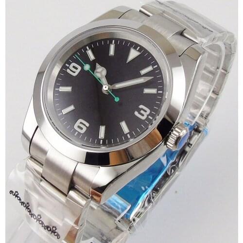 Solid 36mm Black Dial Sapphire Glass Polished Bezel 21 jewels MIYOTA 8215 Automatic Movement Mens Watch Deploment Clasp