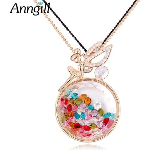 Charmes Angel Long Statement Necklace Sweater Chain Necklaces & Pendants Bijoux Femme Crystal From Swarovski Jewelry Accessories