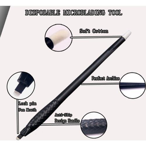 10pcs Permanent Makeup Manual Tattoo Eyebrow Pen Manual Tattoo Pen With Microblading Blades Eyebrow Tattoo Needles
