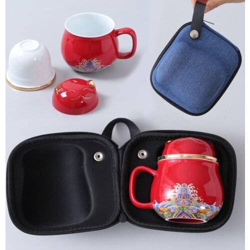 Portable Porcelain Cloisonne Tea Mugs Creative Cat Ceramic Tea Cup Set Pot with Strainers Cute Cat/Mouse Teapots