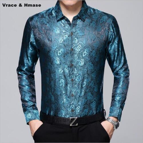Chinese style fashion printing exquisite luxury long sleeve shirt Spring&Autumn silk cotton soft smooth quality shirt men M-XXXL