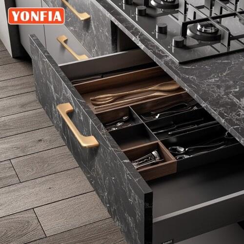 YONFIA 3730 Black Silver Brushed Brass Furniture Closet Handle Knob Kitchen Cabinet Drawer Pull Handle For Wardrobe Door