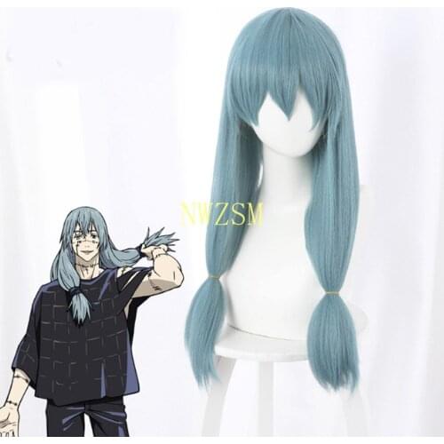 Jujutsu Kaisen Mahito Cosplay Wig Blue Heat Resistant Synthetic Hair Double braid Costume Wig Props