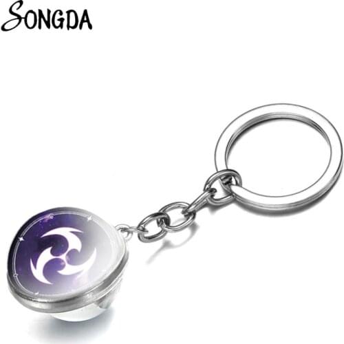 Anime Genshin Impact Keychain Bag Charm Decoration Double Sided Glass Ball Key Chain Ring Women Gift Cute Jewelry Accessories