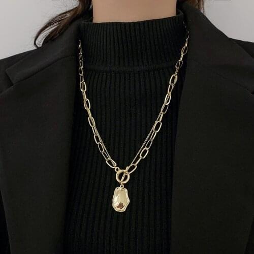 Bohemian Portrait Coin Necklace For Women Gold Geometric Round Lock Pendant Necklaces Sweater Jewelry