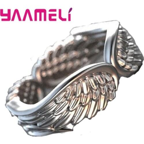 Vintage Antique Silver Color Feather Wings Adjustable Finger Ring For Men Women Jewelry Gift Creative Finger Moon Ring