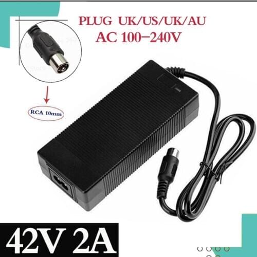 36V Charger RCA 10mm Plug Lotus Connector Output 42V 2A Electric Bike Powerboard Lithium Battery Charge Scooter