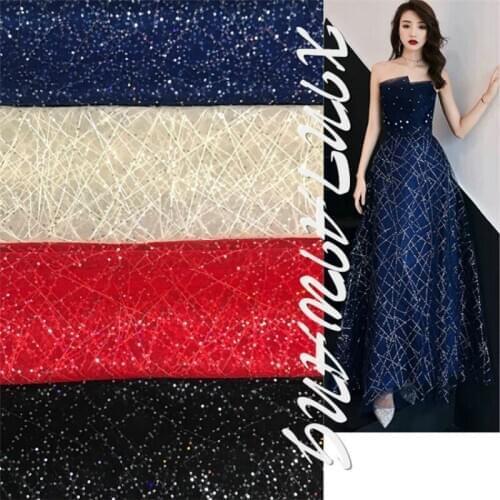 3 mm Sequin fabric cross mesh beads lace fabric for women formal dress 2020 high quality french net sequin lace fabric 1Yard