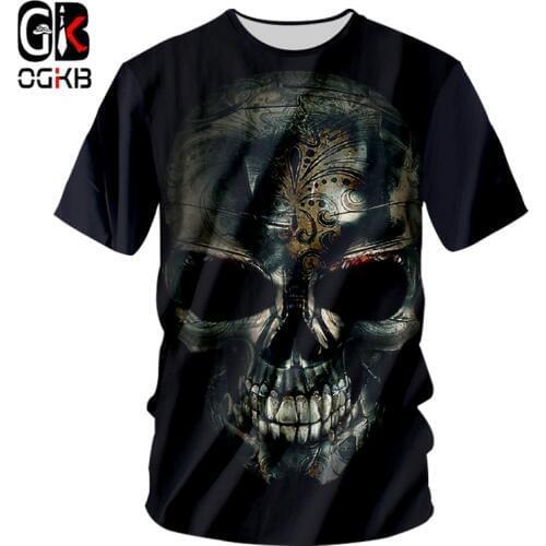 OGKB 2018 Summer Tops Women/mens 3d Print Skull T Shirt Black Unisex Short Sleeve Gothic Round Neck Casual T-shirt Tee Shirts