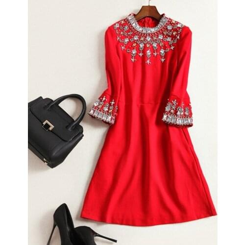 Europe and America Womens clothes 2019 Autumn New The high-end heavy Beaded slim knit dress