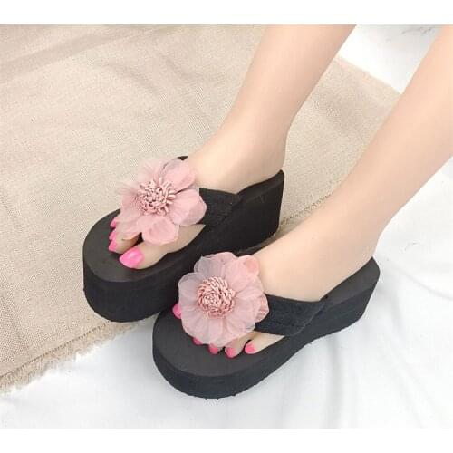 Slippers fashion slope heel thick bottom anti slip fashion womens herringbone slippers with wedge-shaped high-heeled sandals