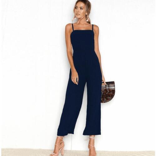 Womens Spaghetti Strap Blackless Classic Long Jumpsuit Romper Solid Spring Jumpsuits