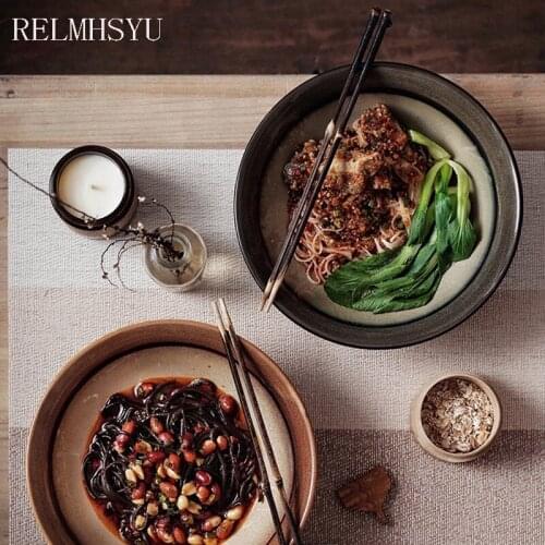 1PC RELMHSYU Japanese Style Retro 8Inch Ceramic Noodle bowl Rame Rice Soup Dinner Boel Restaurant Household Tableware
