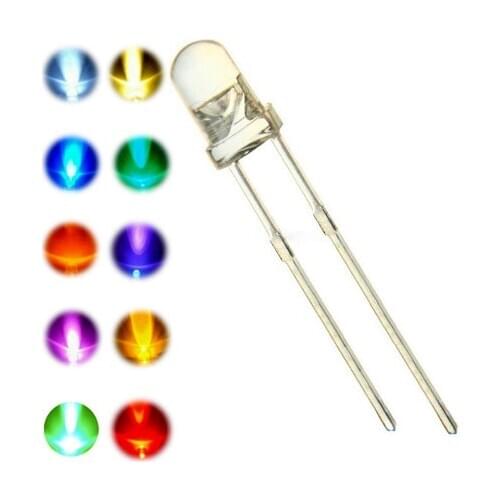 100Pcs 5mm White Round Water Clear Super bright LED F5 Warm white Red Green Blue Yellow uv-purple pink Orange Ice blue lamp RGB