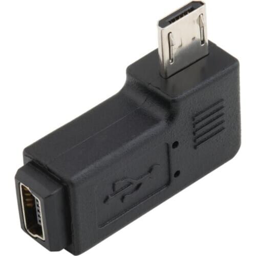 1000pcs/lot Black 5Pin Female SB Mini To Micro 5Pin Male 90 Degree Angle Right Adapter Converter