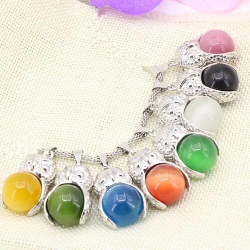 19x30mm Animal Owl Shape Round Ball Cat Eyes Stone Charms Pendant Crystal Beads Inlay Pendants Jewelry Making Diy Finding B3298