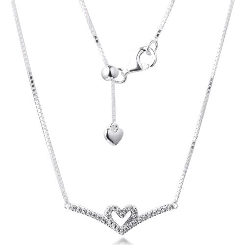 2021 Valentines Day Sparkling Wishbone Heart Collier Necklace 925 Sterling Silver Jewelry Necklace For Woman Elegant Fashion