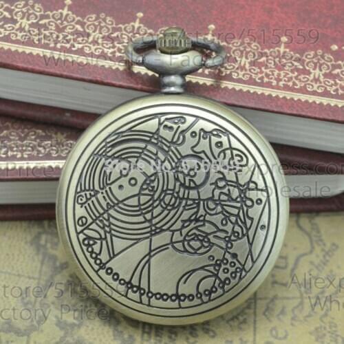50pcs/lot Bronze Pocket Watch Top Quality Men Women Quartz Fob Watch Necklace Gift Watch DHL Free Shipping