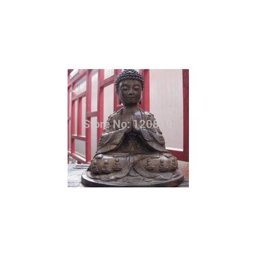 9 Chinese Buddhism Old Classic Bronze Copper Tathagata Sakyamuni Buddha Statue z