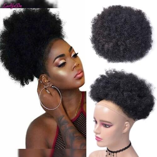 Puff Afro Curly Chignon Wig Drawstring Short Afro Kinky Clip In African Synthetic Hair Bun Hairpieces Hair Afro Pieces LUOYUDU