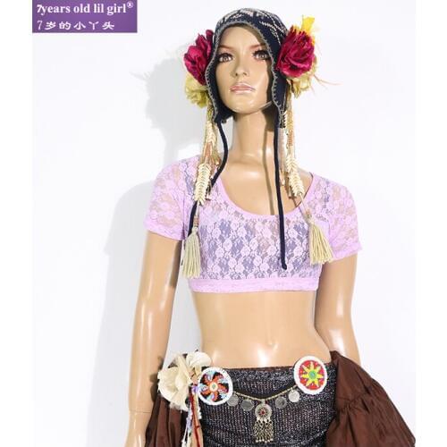 Ats tribal belly dance top lace choli top Womens belly dance costume lace choli short Sleeve top BV01-05
