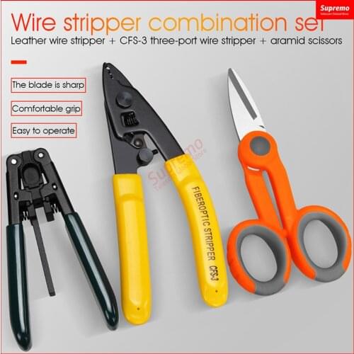 Free Shipping 3 packs Fiber Optic Tool Kit Kevlar Scissors Double Hole Pliers Stripper and Fiber Optic Stripper CFS-3