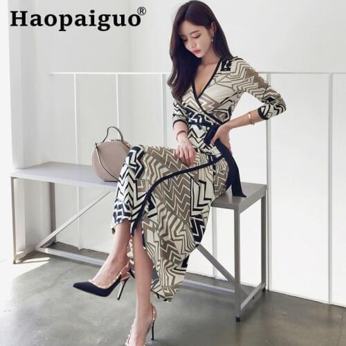 Big Size Print Strip Korean Casual Dress Women Long Sleeve Sashes Casual Dress Women Split Sheath Streetwear Office Dress Ladies