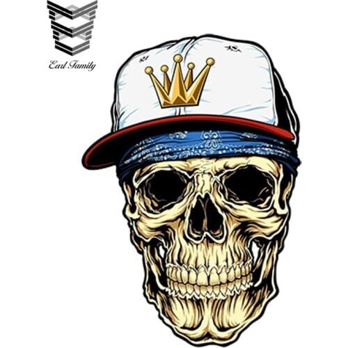 EARLFAMILY 13cm x 8cm Car Styling Car Sticker Skull Snap Back Vinyl Sticker Laptop Travel Luggage Decal Waterproof Accessories