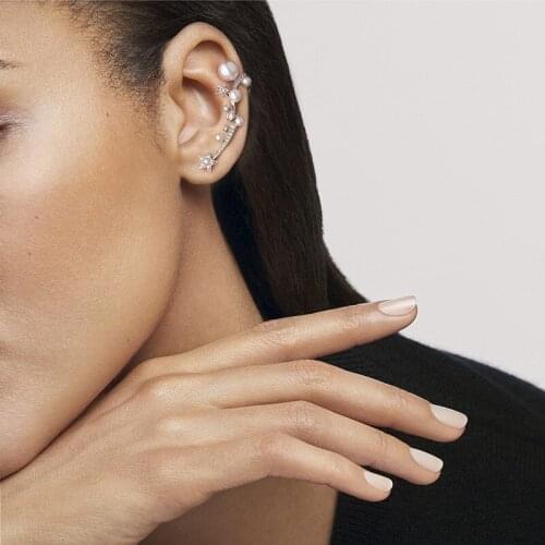 European and American Temperament Earrings with Fashion Pearl Ear Clip Five-Star Set Rhinestone Ear Stud Ear Stud for Female